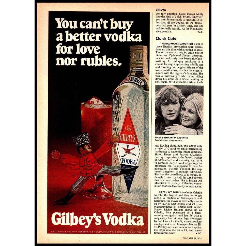 1974 Gilbey's Vodka Vintage Print Ad Dancing Russian Czar Doll Figurine Wall Art